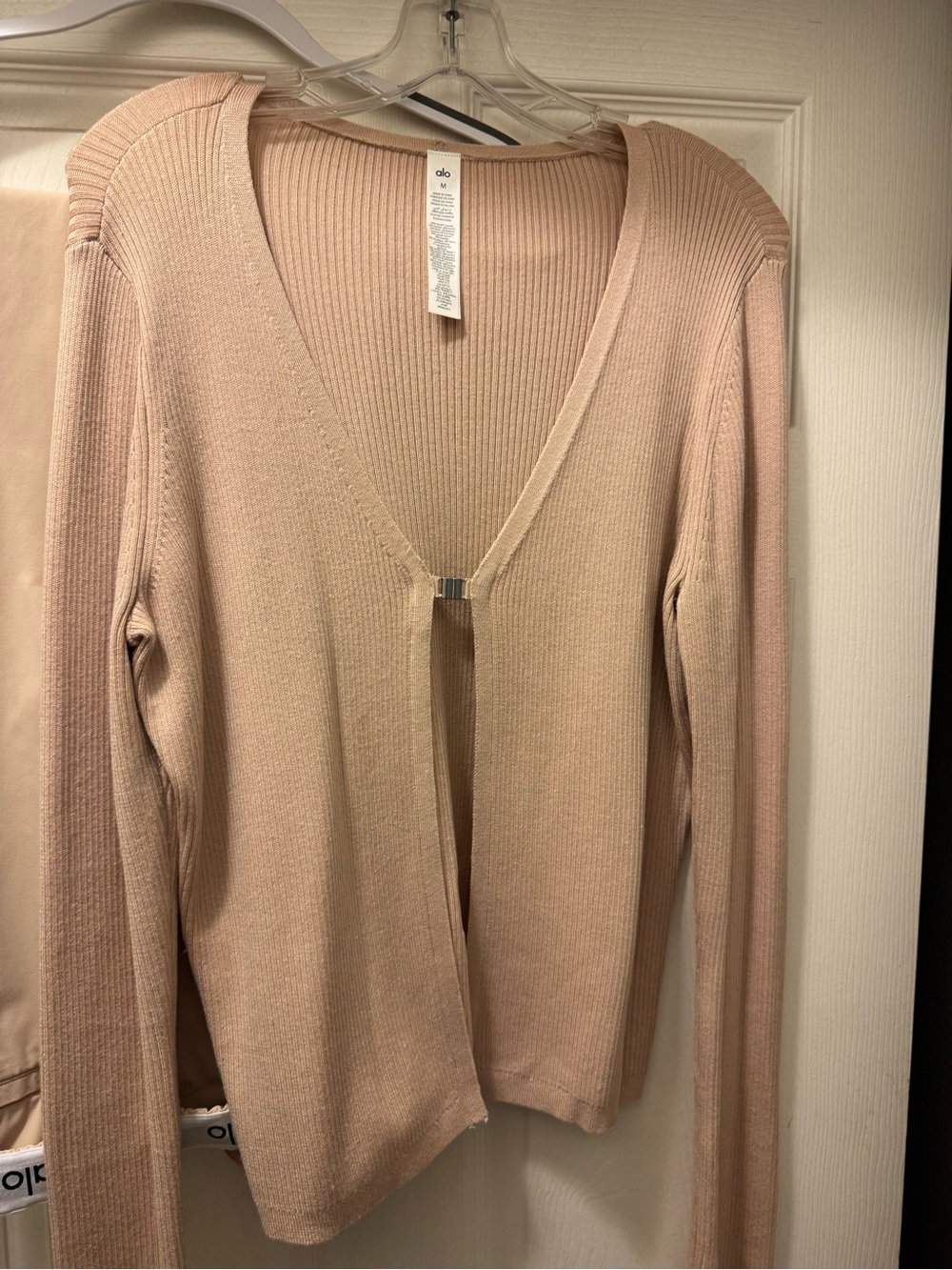 ALO Yoga Ribbed Open-Front Cardigan in Nude Pink